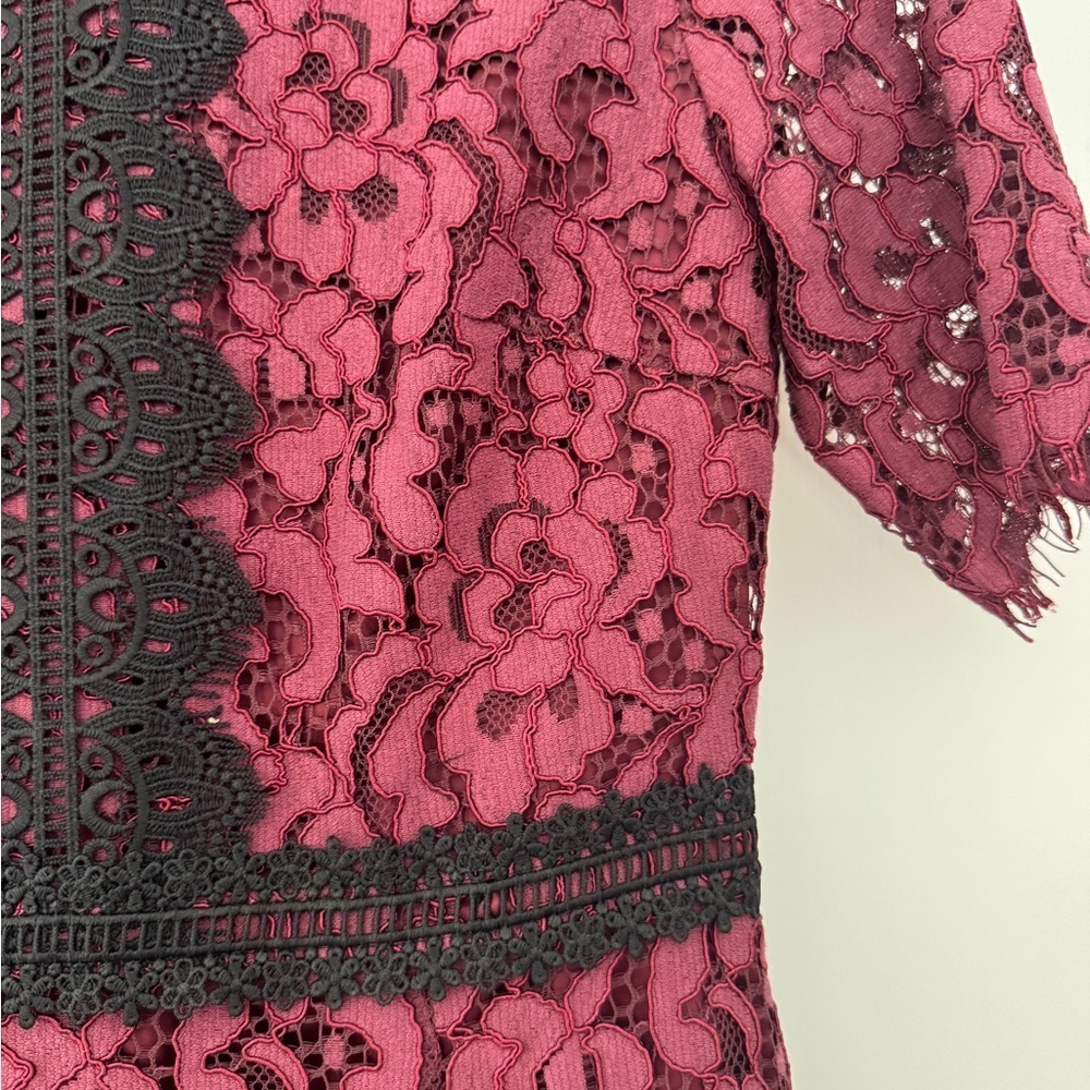 Rachel Parcell Cranberry Lace Midi Dress w/ Black Trim – Medium - Picture 4 of 9